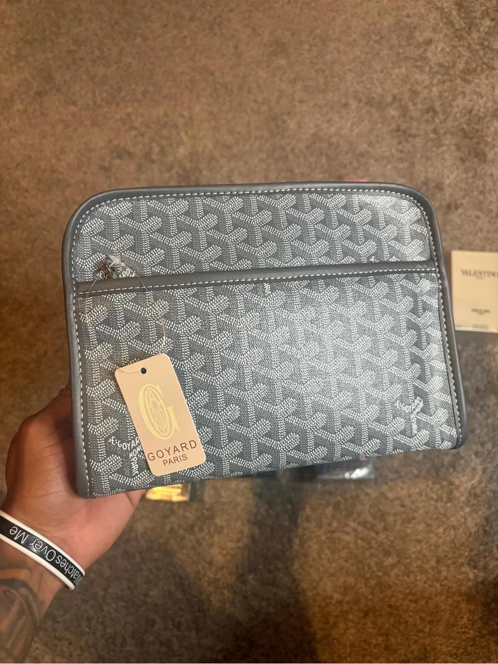 Goyard grey Goyardine Pattern Zip Clutch with Monogram Accents & Brand Card